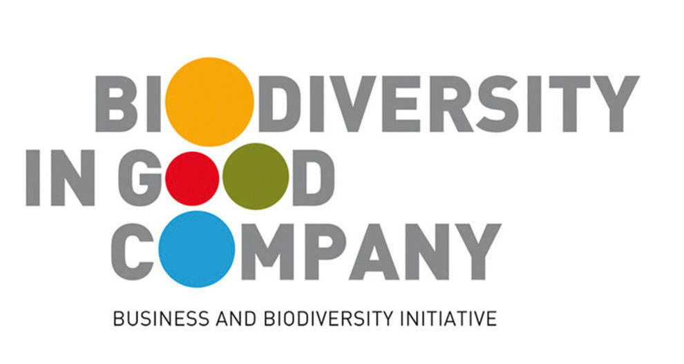 A text that reads "BIODIVERSITY IN GOOD COMPANY" with a subtitle "BUSINESS AND BIODIVERSITY INITIATIVE" below it.
