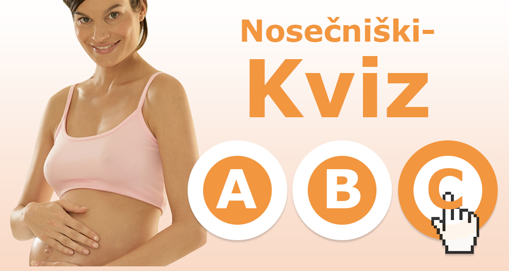 Nosečnica v roza majici je prikazana poleg treh oranžnih krogov z oznakami A, B in C.