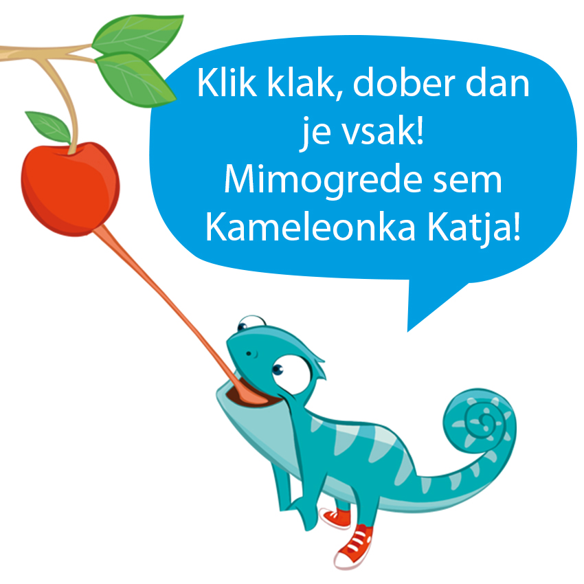 Kameleon z dolgim jezikom, ki seže po češnji.