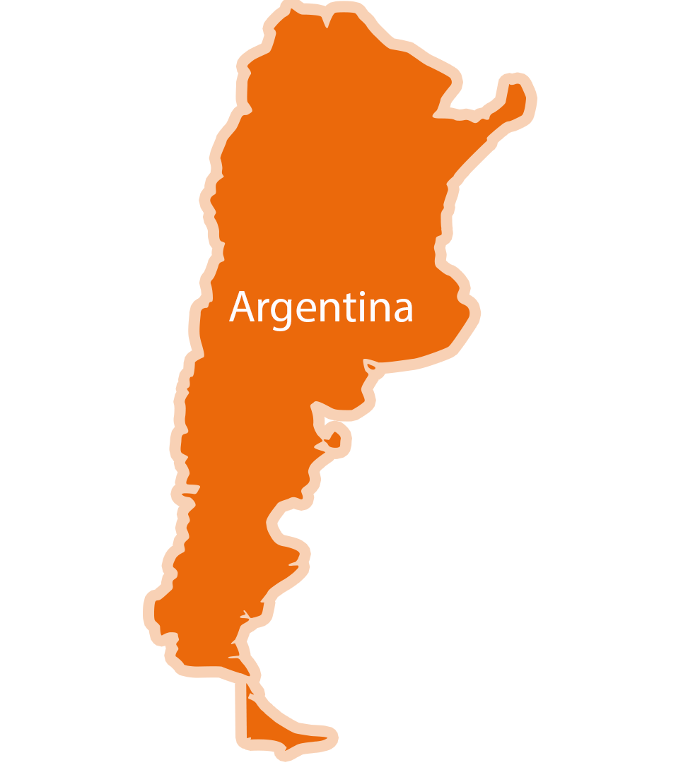 Preprost zemljevid Argentine z imenom države v sredini.