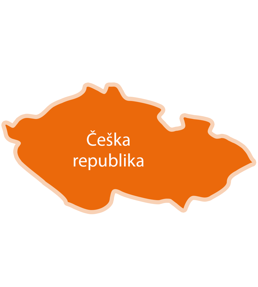 Zemljevid Češke republike z napisanim imenom države.