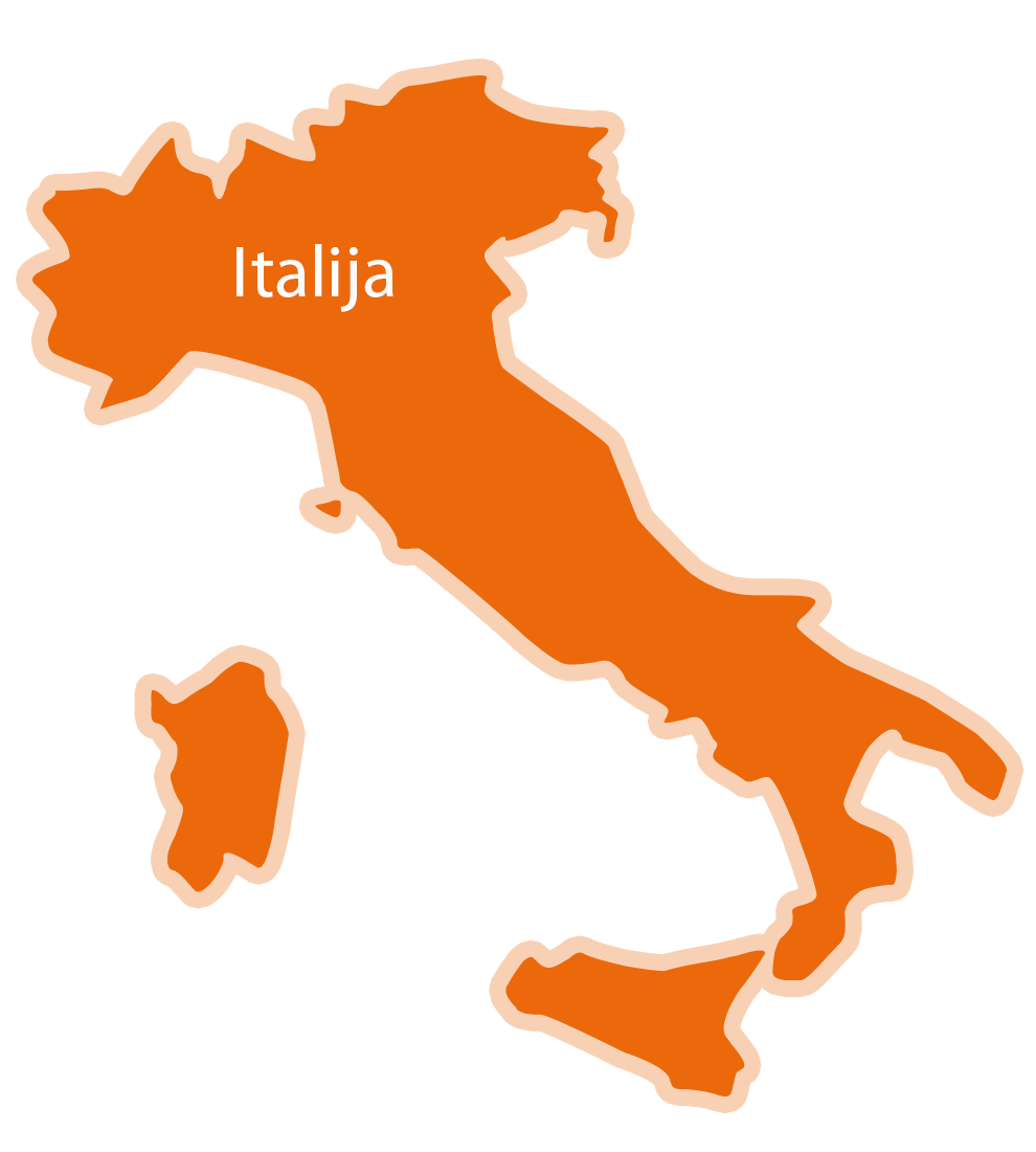 Preprost zemljevid Italije z napisom "Italiija".