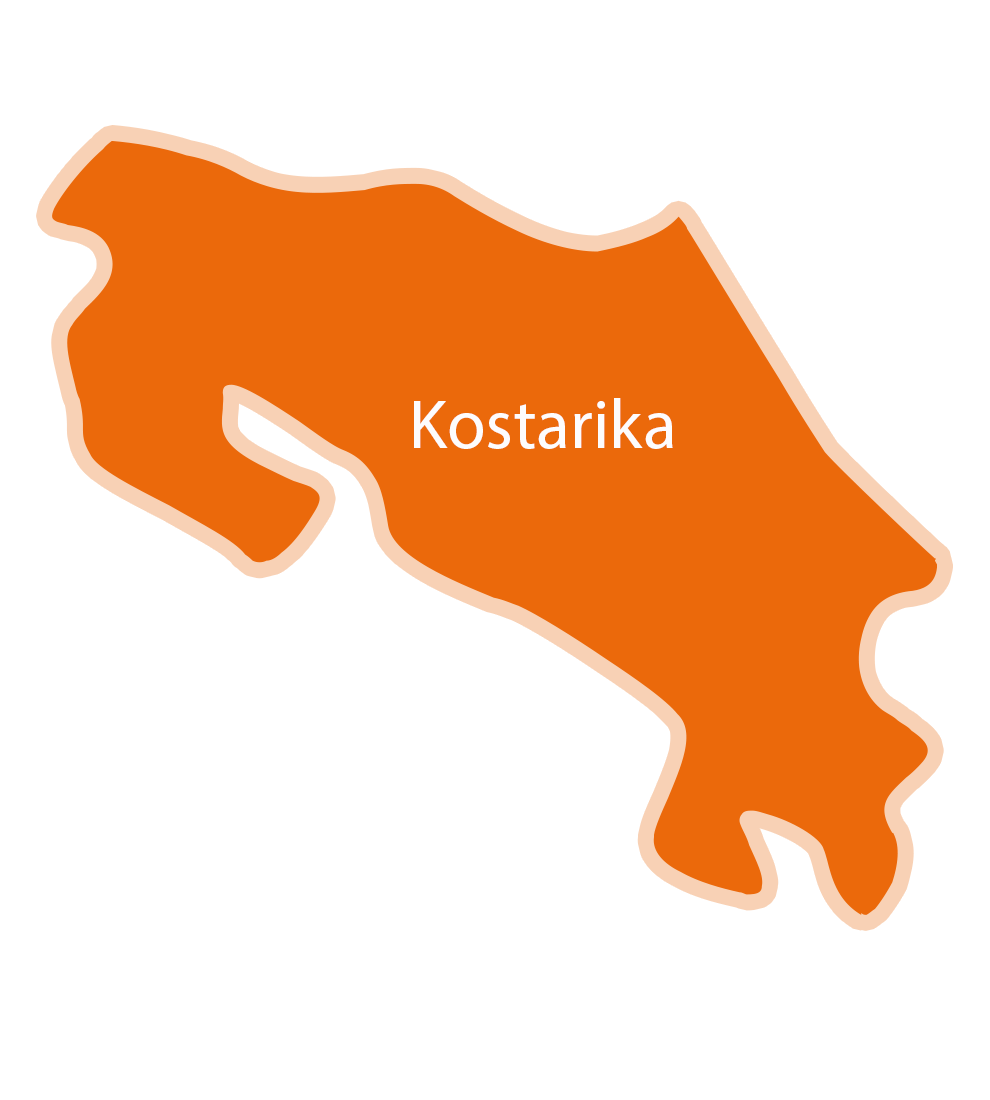 Preprost zemljevid regije z glavnim mestom, označenim kot "Kostarika".
