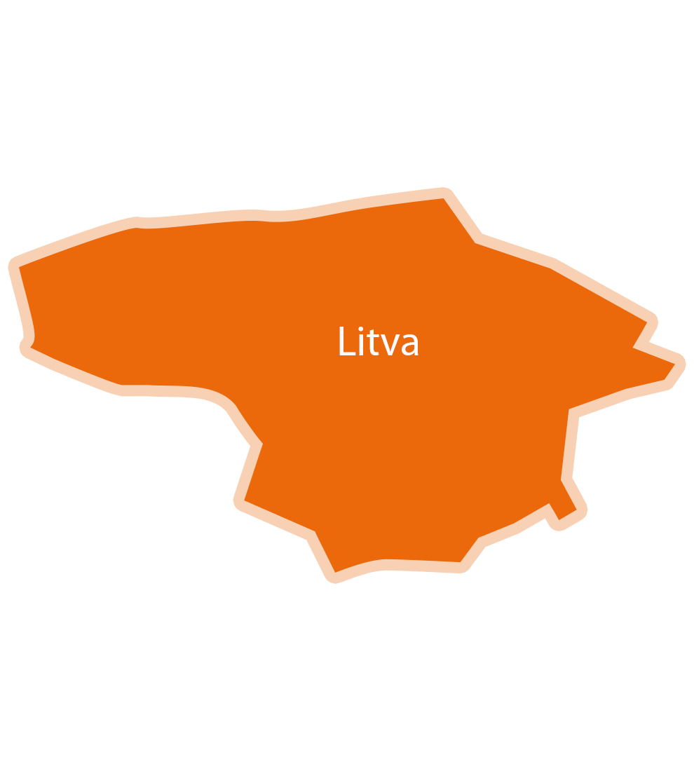 Poenostavljen zemljevid Litve z označenim glavnim mestom Vilna.