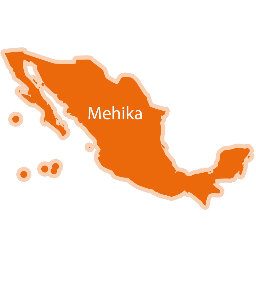 Preprost zemljevid Mehike, na katerem je napisano ime Mehika.