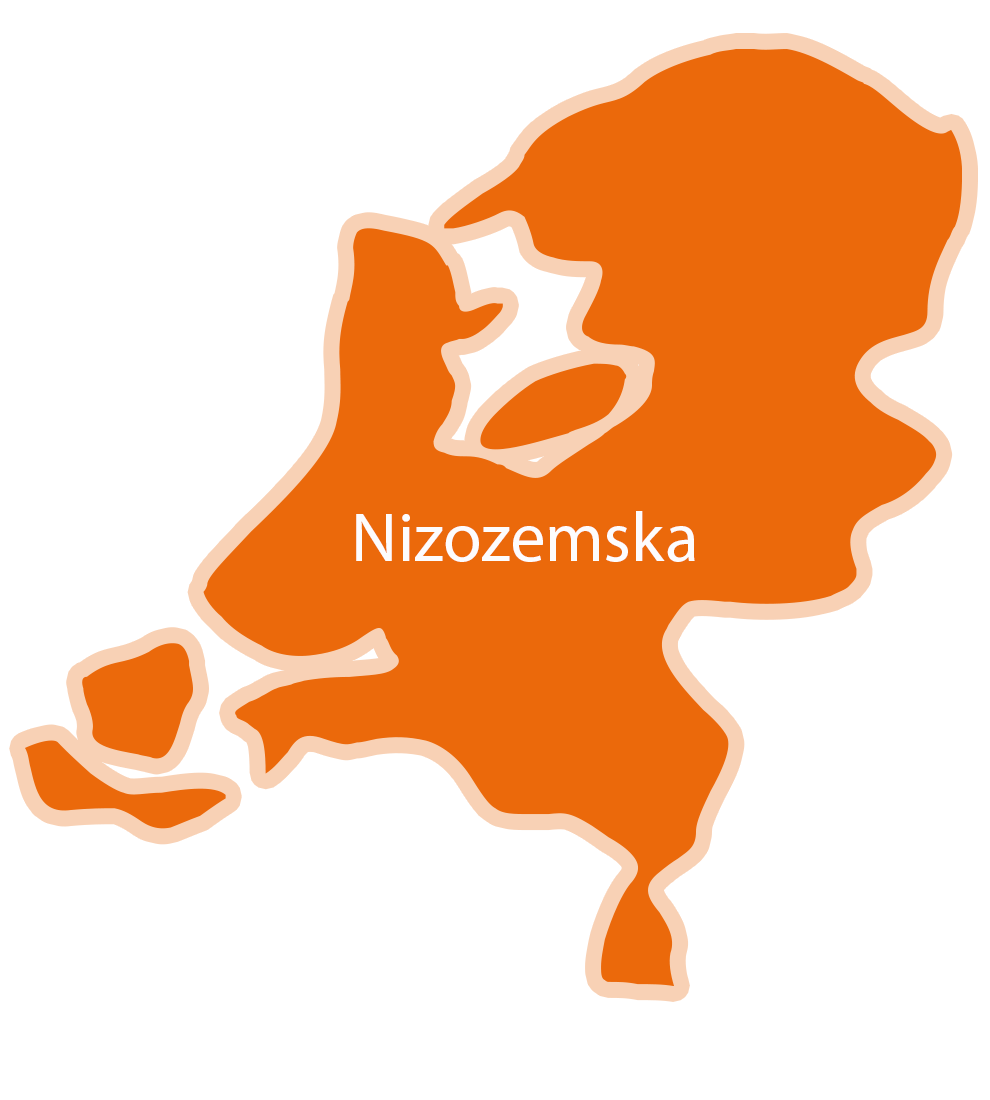Silhueta zemljevida z napisom "Nizoemska".
