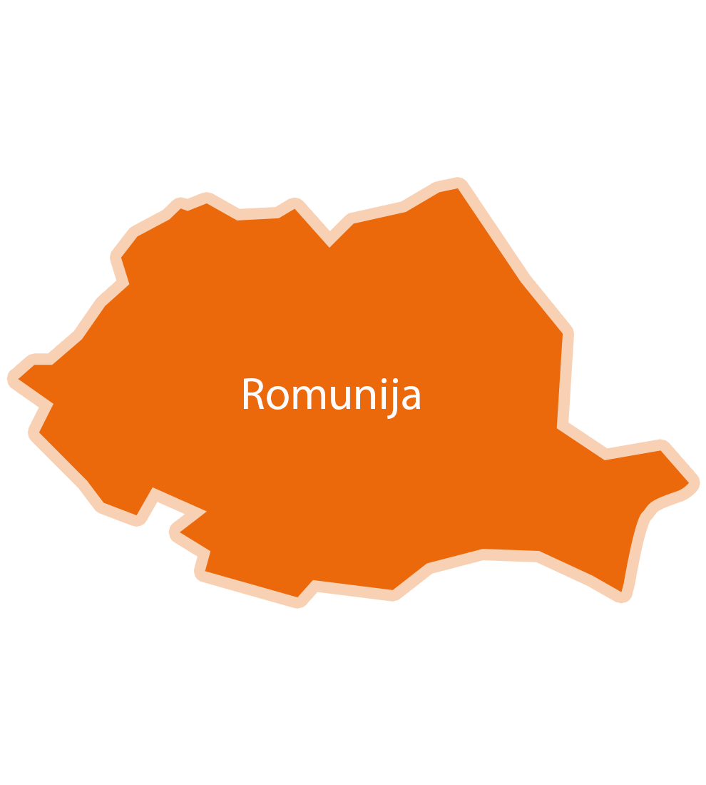 Zemljevid Romunije z napisanim imenom države.