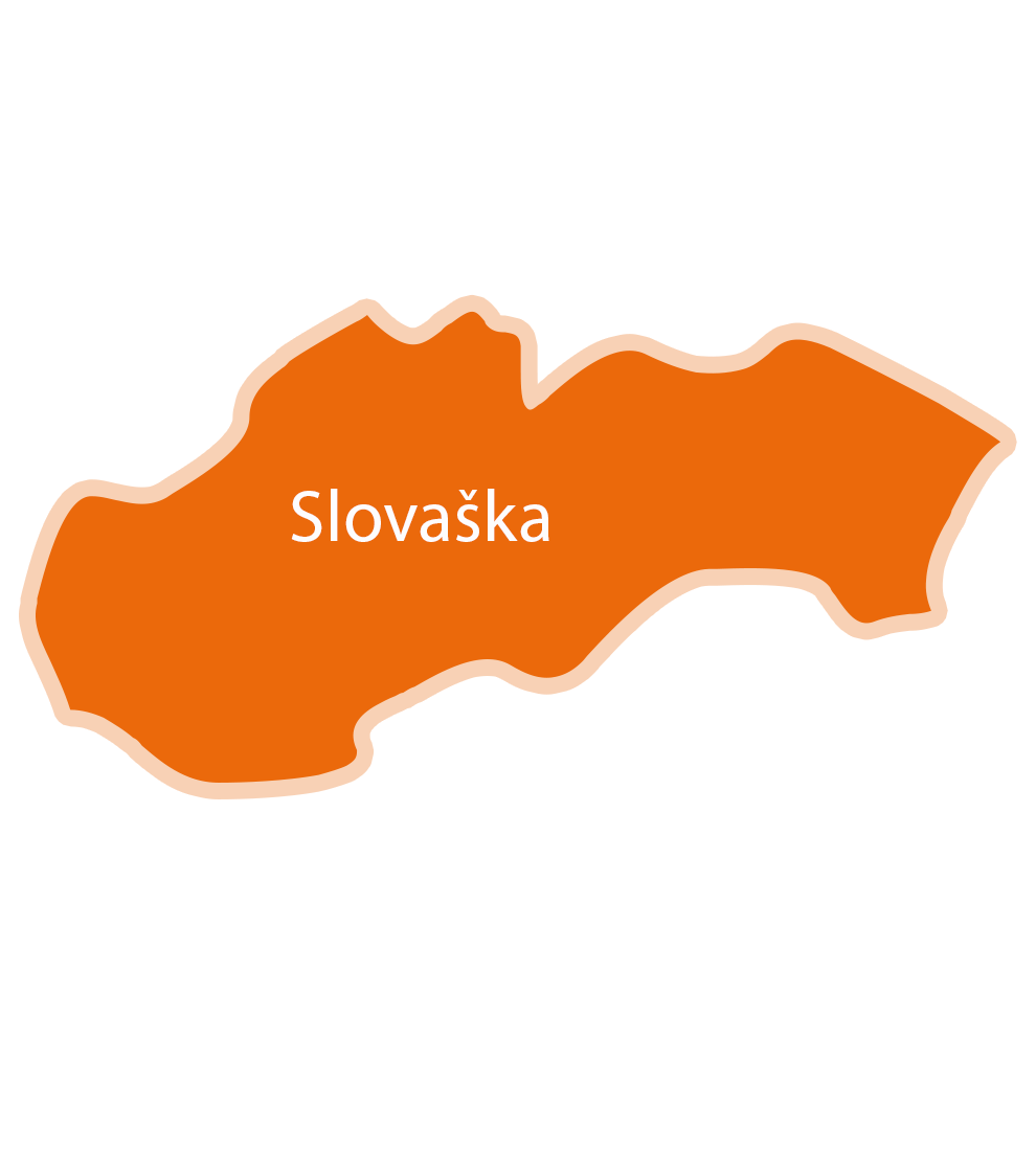 Zemljevid Slovaške z napisanim imenom države.